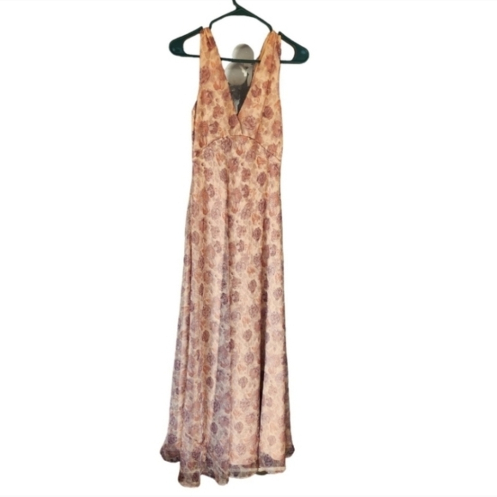 Peace Love and Light 1970 Vintage Floral Satin Maxi Dress Hippie Bohemian Formal - Picture 4 of 4